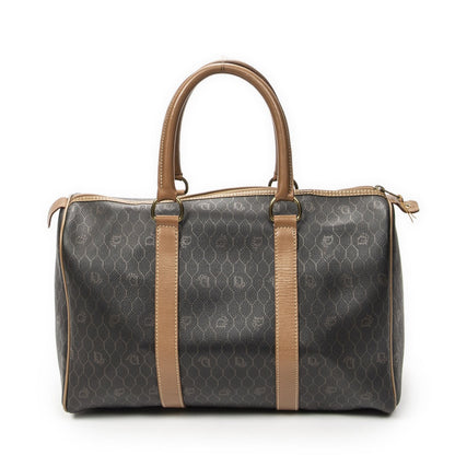Dior Boston Brown Gray Honeycomb Canvas Shoulder Bag