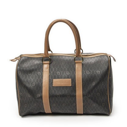 Dior Boston Brown Gray Honeycomb Canvas Shoulder Bag