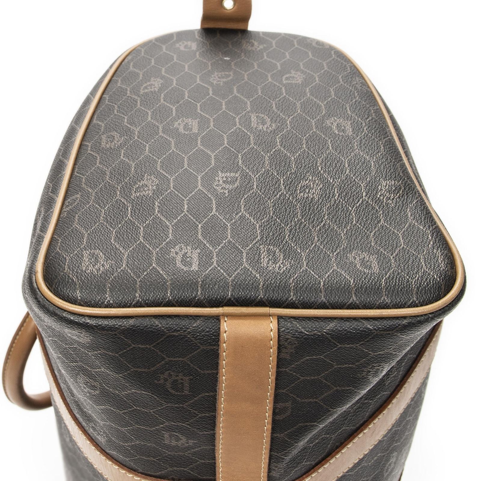 Dior Boston Brown Gray Honeycomb Canvas Shoulder Bag