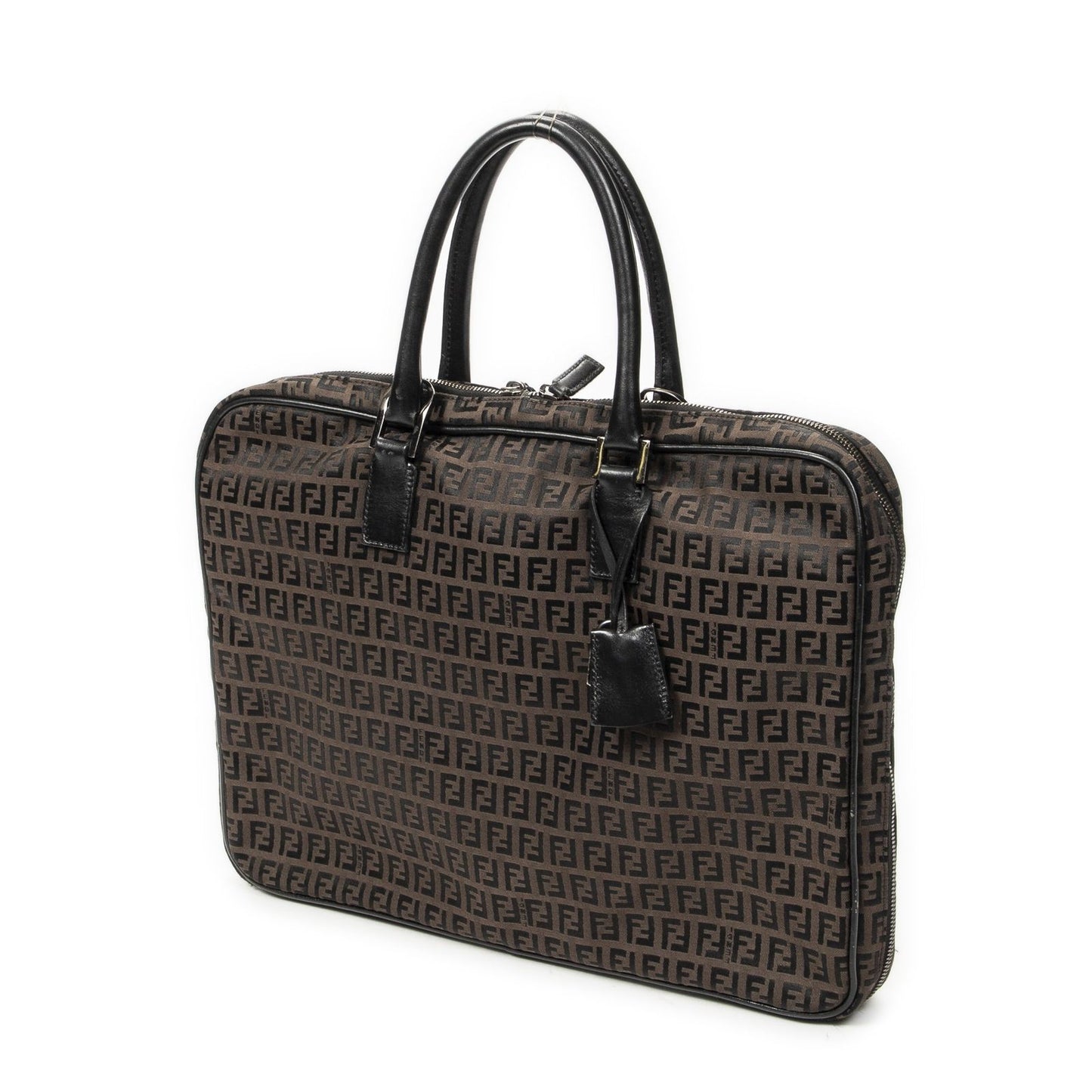 Fendi Vintage Briefcase Dark Brown Black Zucchino Canvas