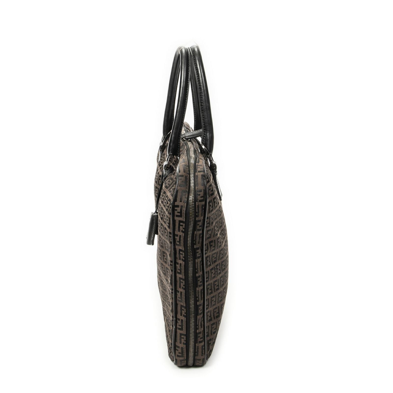 Fendi Vintage Briefcase Dark Brown Black Zucchino Canvas