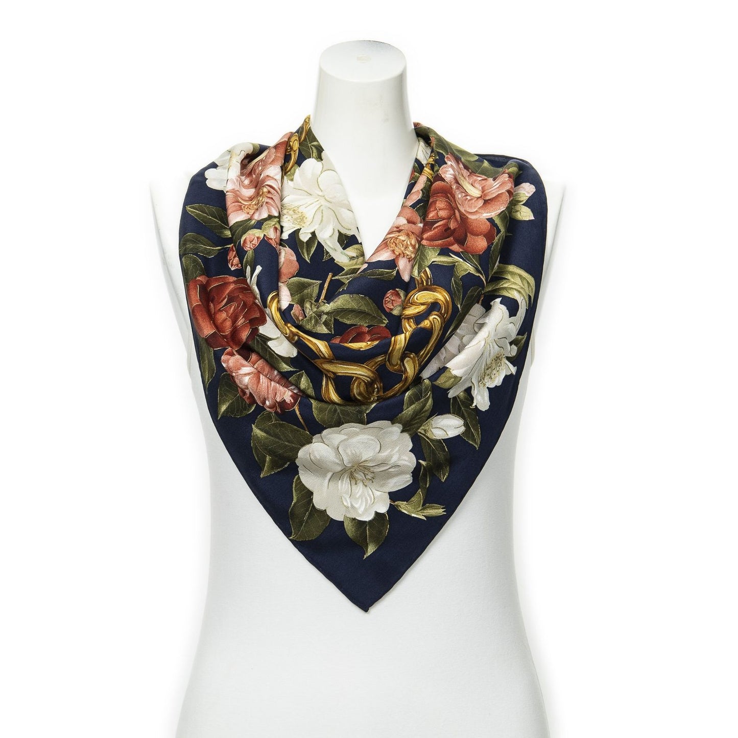 Chanel Scarf Navy Pink White Silk