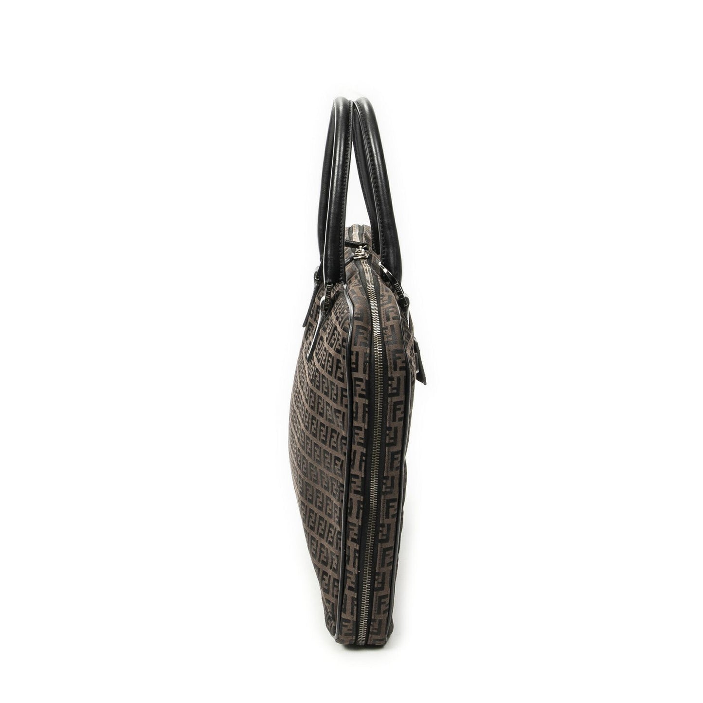 Fendi Vintage Briefcase Dark Brown Black Zucchino Canvas