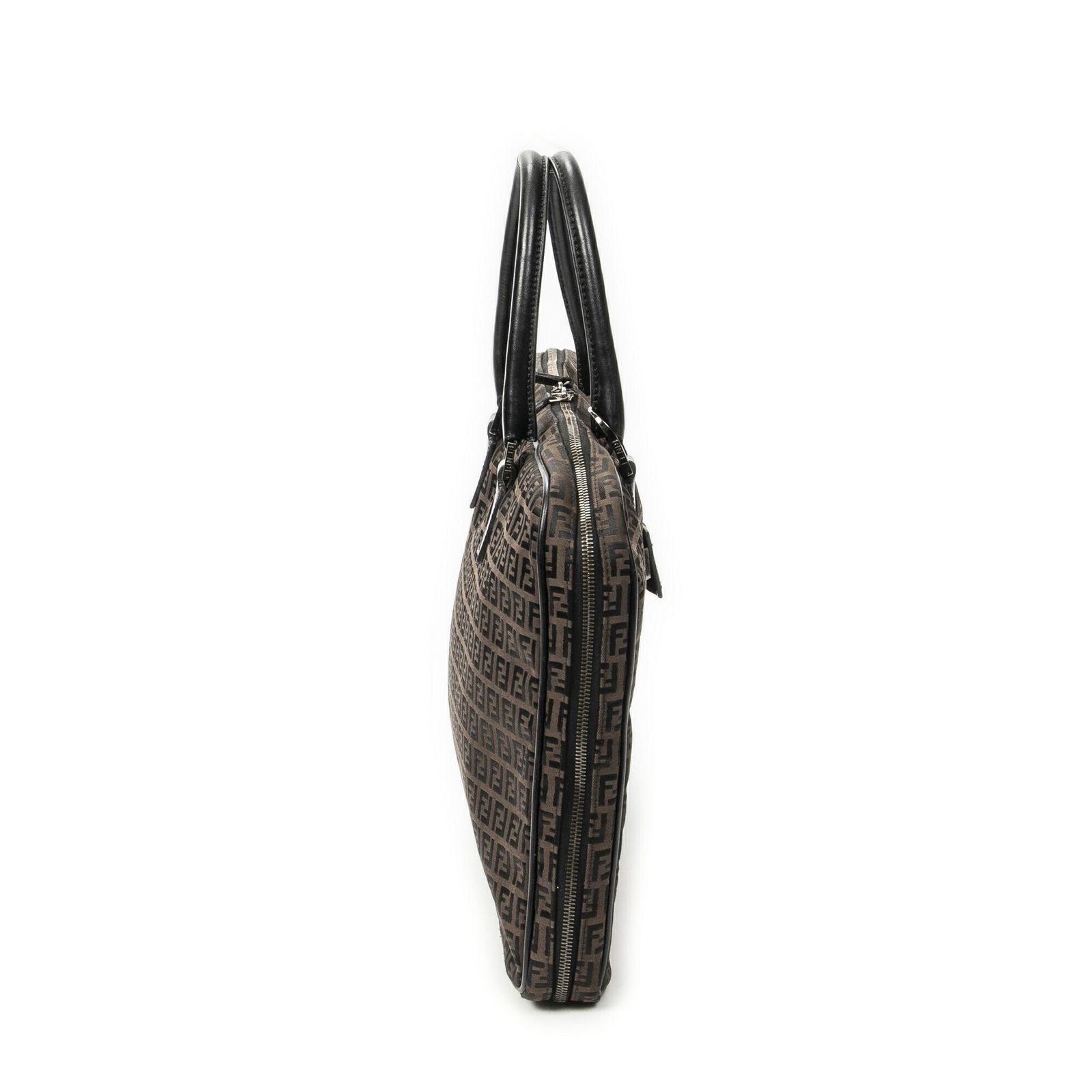Fendi Vintage Briefcase Dark Brown Black Zucchino Canvas