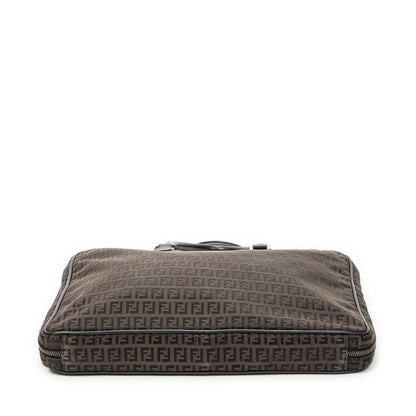 Fendi Vintage Briefcase Dark Brown Black Zucchino Canvas