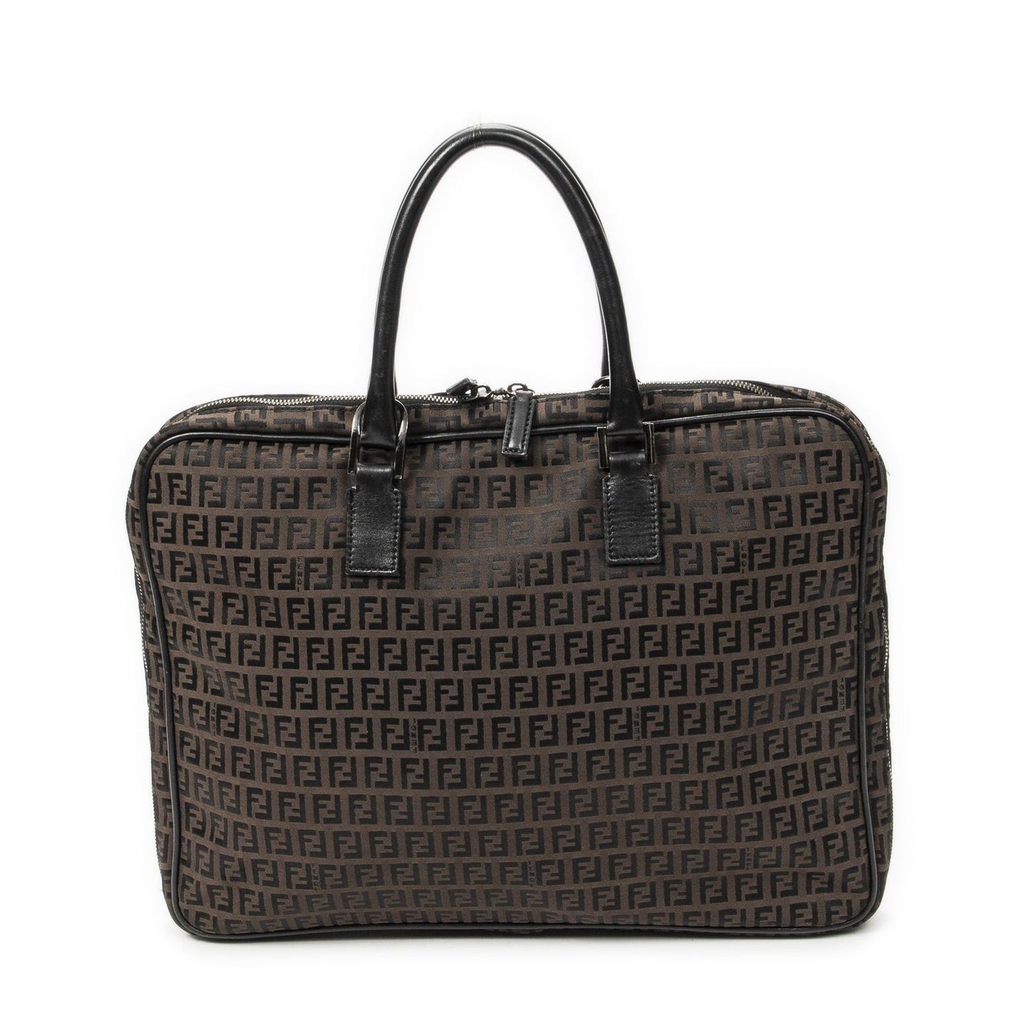 Fendi Vintage Briefcase Dark Brown Black Zucchino Canvas