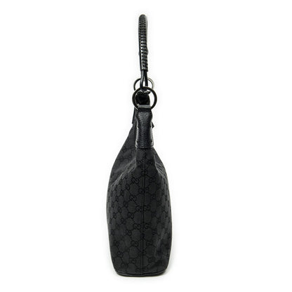 Gucci Ring Handle Zip Hobo Black GG Canvas