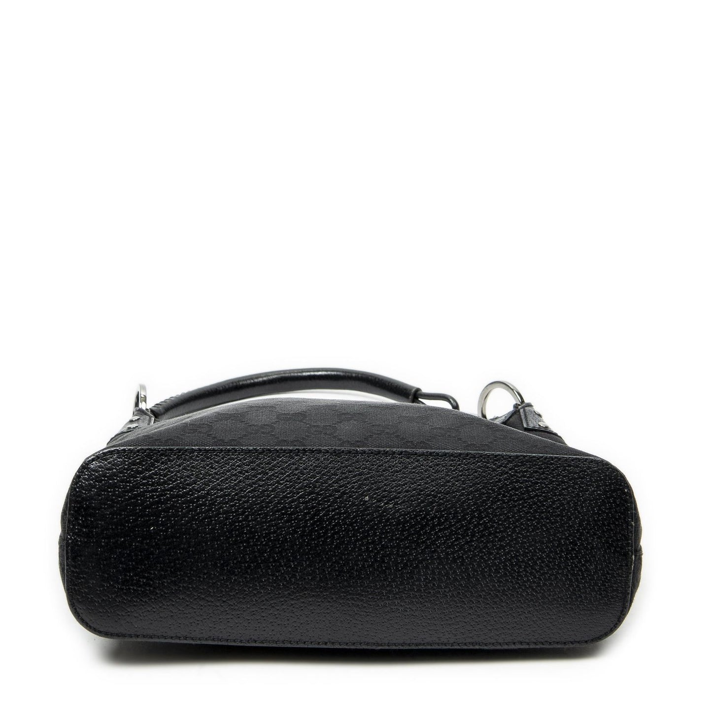 Gucci Ring Handle Zip Hobo Black GG Canvas