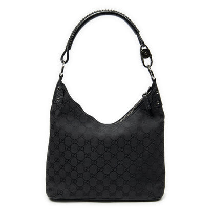 Gucci Ring Handle Zip Hobo Black GG Canvas