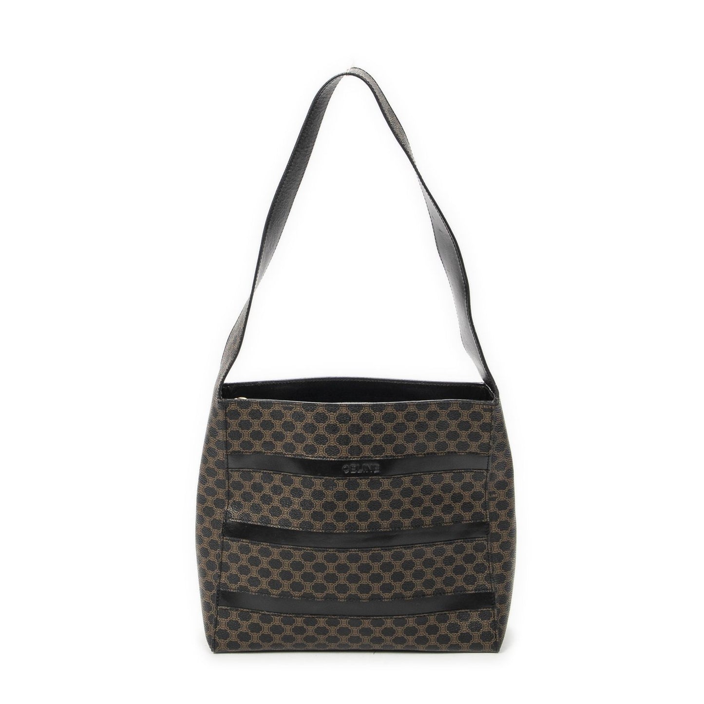 Celine Vintage the Shoulder Hobo Black Brown Macadam Canvas