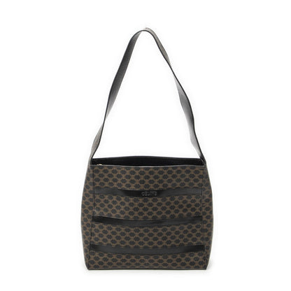 Celine Vintage the Shoulder Hobo Black Brown Macadam Canvas