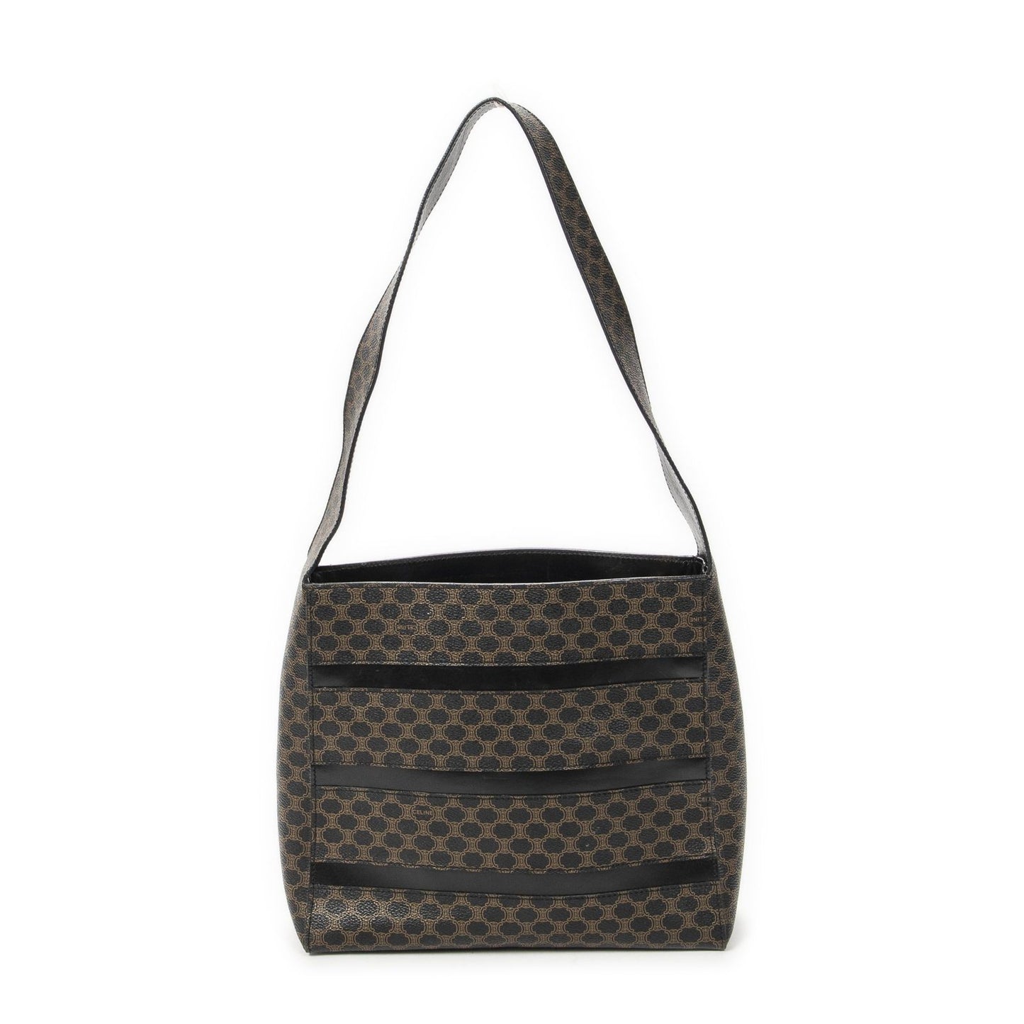 Celine Vintage the Shoulder Hobo Black Brown Macadam Canvas