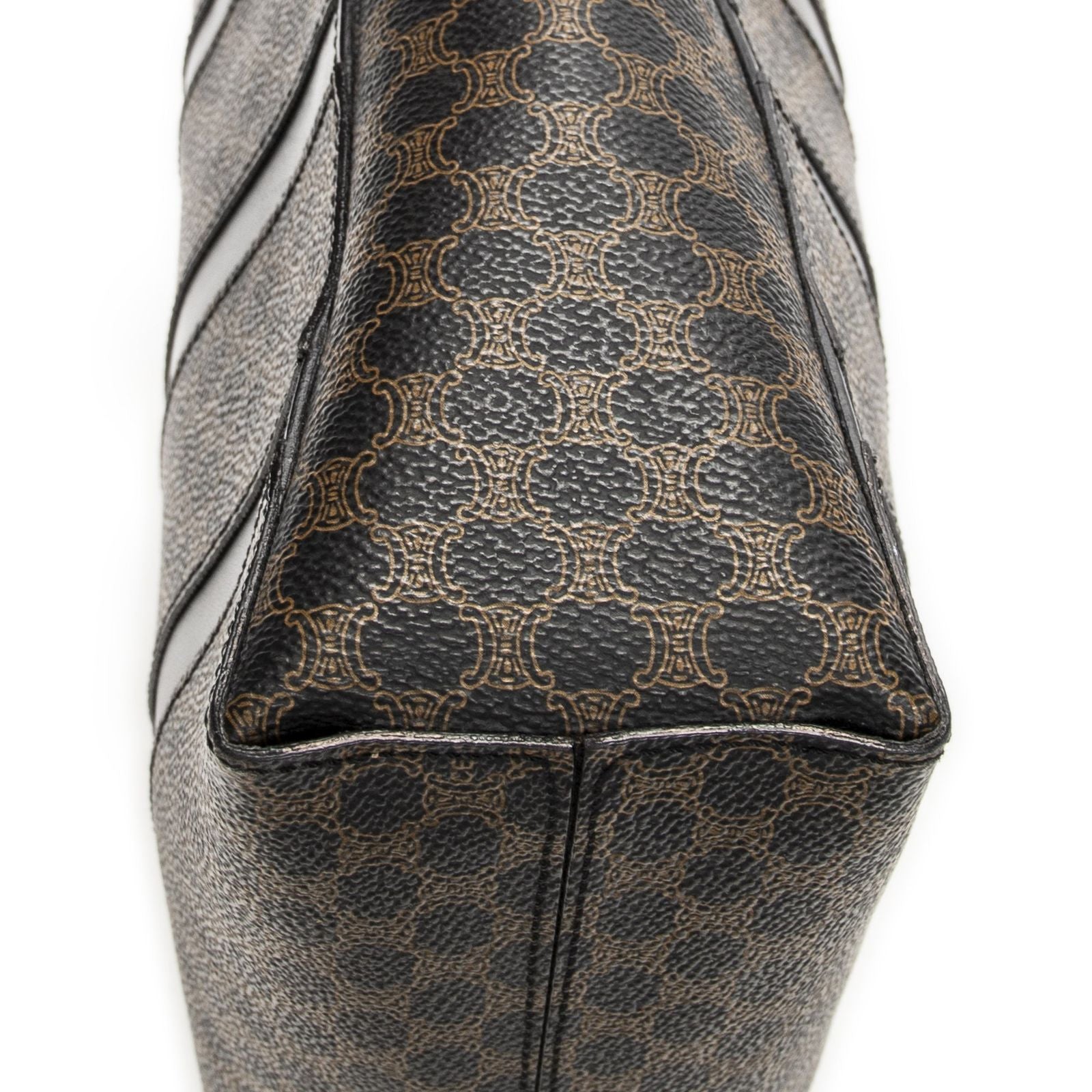 Celine Vintage the Shoulder Hobo Black Brown Macadam Canvas