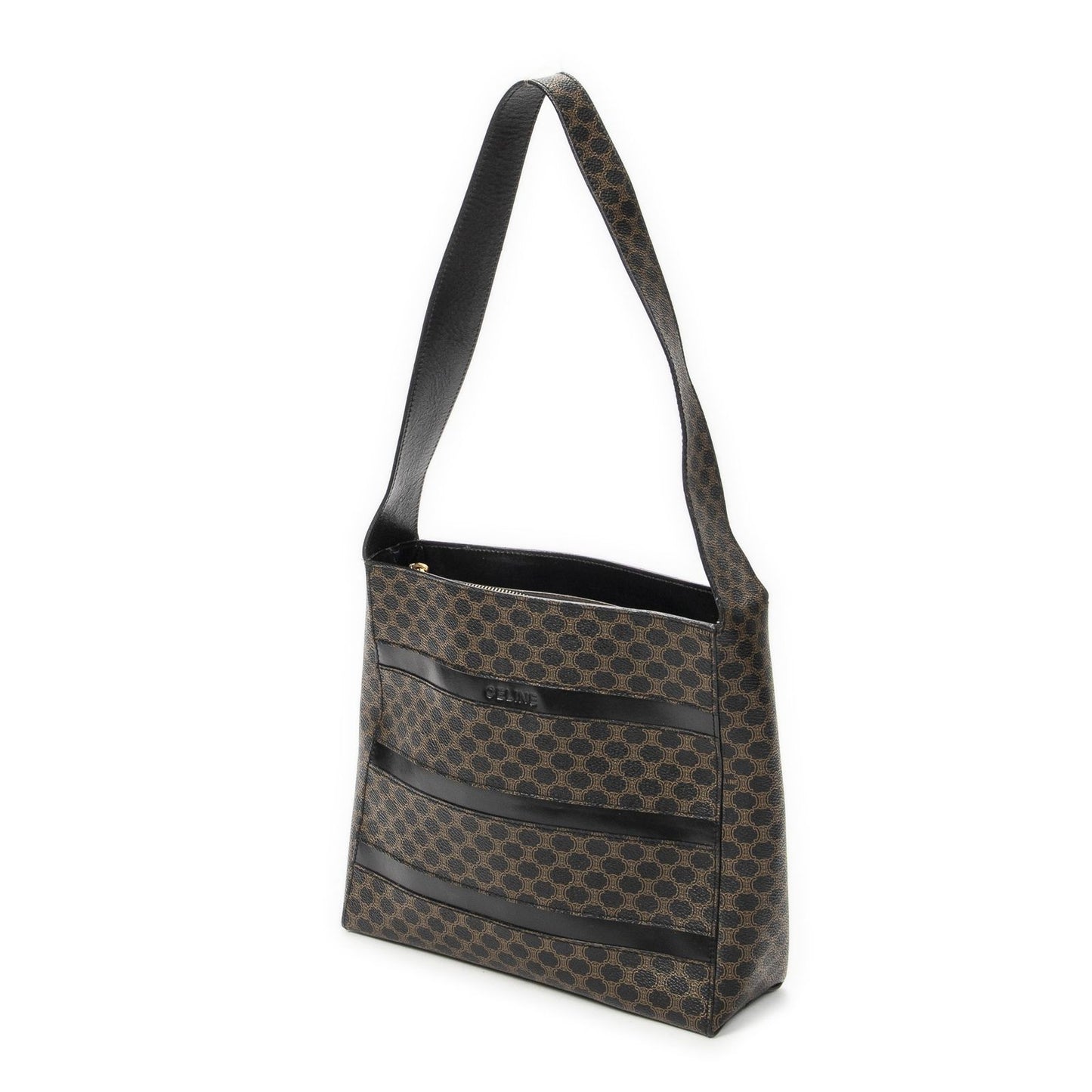 Celine Vintage the Shoulder Hobo Black Brown Macadam Canvas