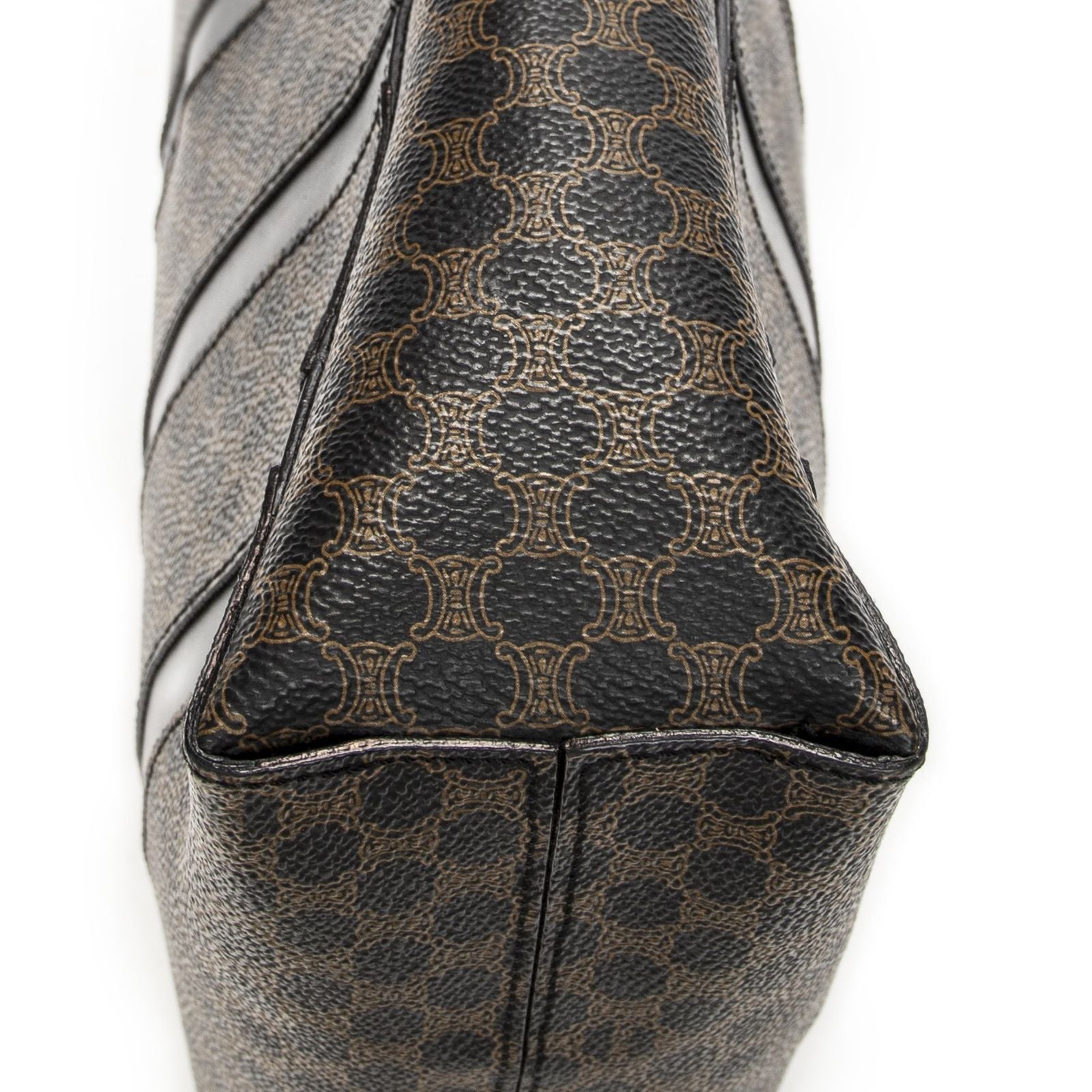 Celine Vintage the Shoulder Hobo Black Brown Macadam Canvas