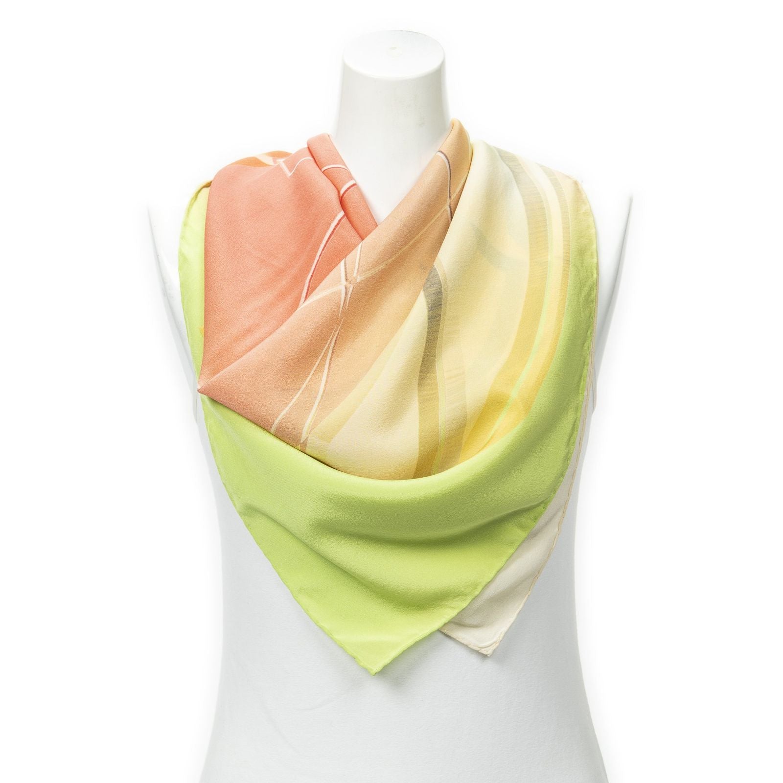 Chanel Scarf Red Yellow Color Green Silk