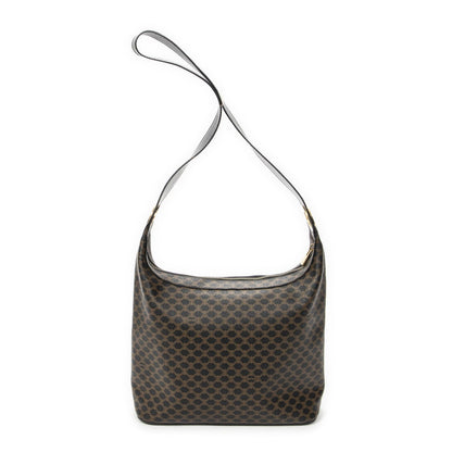 Celine Vintage Shoulder Zip Hobo Black Brown Macadam Canvas