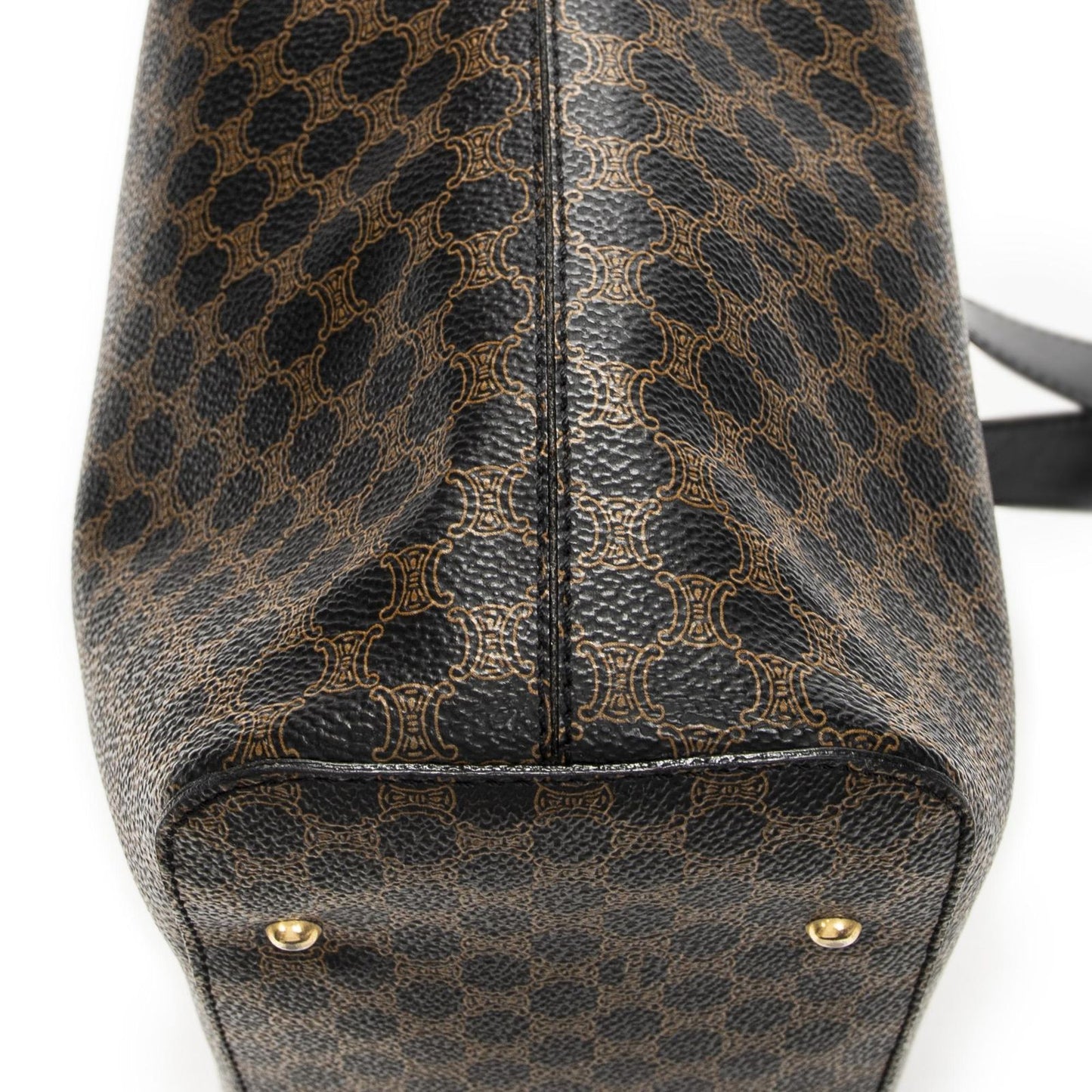 Celine Vintage Shoulder Zip Hobo Black Brown Macadam Canvas