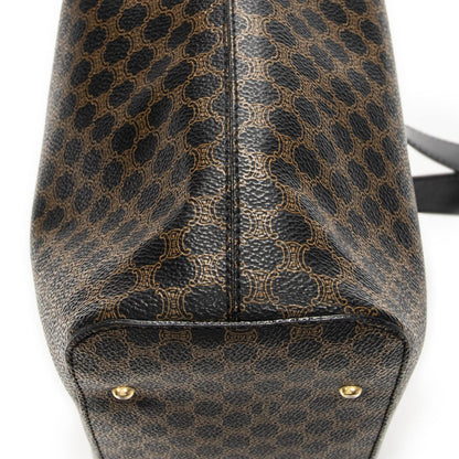 Celine Vintage Shoulder Zip Hobo Black Brown Macadam Canvas