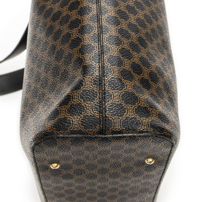 Celine Vintage Shoulder Zip Hobo Black Brown Macadam Canvas