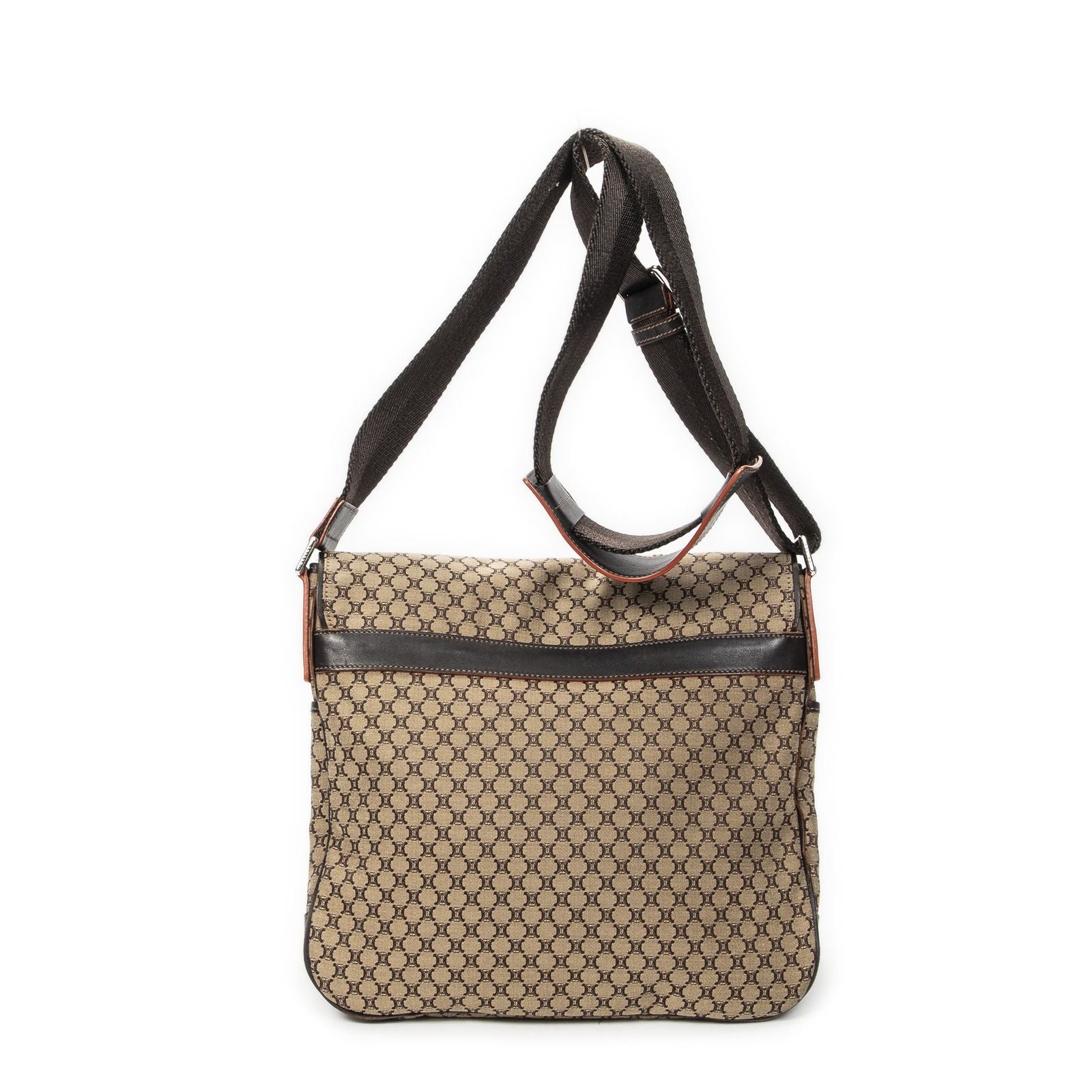 Celine Large Flap Messenger Beige Brown Macadam Canvas