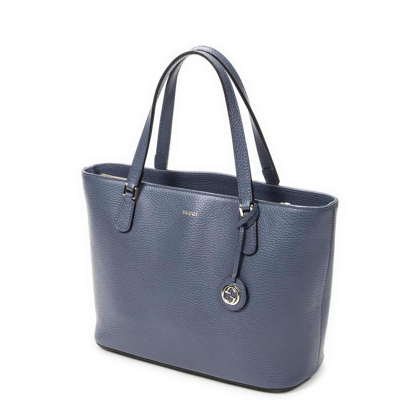 Gucci Interlocking 2-Way Tote Blue Gray Calfskin Leather