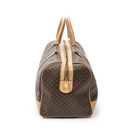 Celine Vintage Travel Boston Brown Beige Macadam Canvas Shoulder Bag