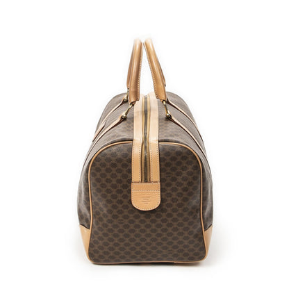 Celine Vintage Travel Boston Brown Beige Macadam Canvas Shoulder Bag