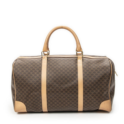 Celine Vintage Travel Boston Brown Beige Macadam Canvas Shoulder Bag