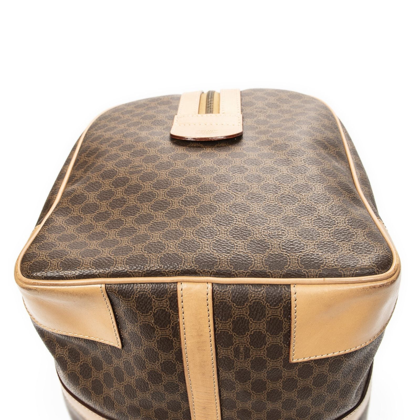 Celine Vintage Travel Boston Brown Beige Macadam Canvas Shoulder Bag