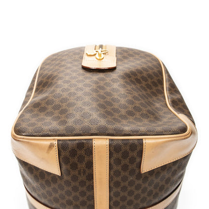 Celine Vintage Travel Boston Brown Beige Macadam Canvas Shoulder Bag
