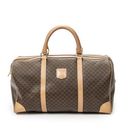 Celine Vintage Travel Boston Brown Beige Macadam Canvas Shoulder Bag