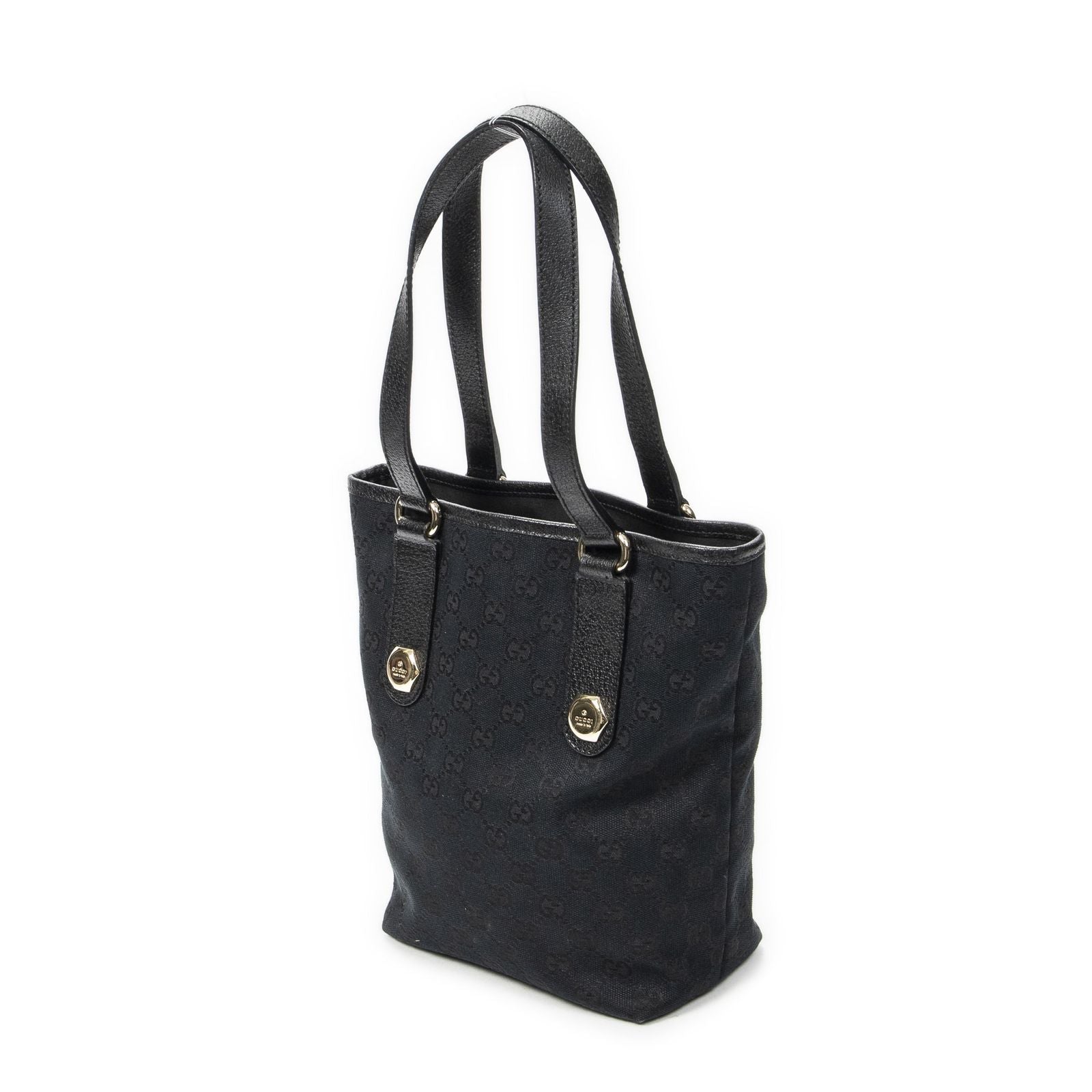 Gucci Charmy Bucket Tote Black GG Canvas