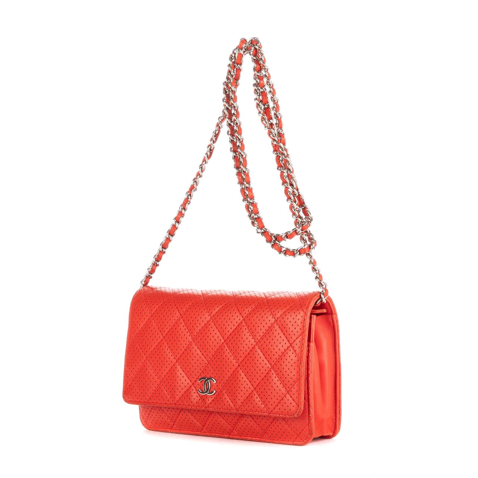 Chanel Chain Wallet Red Quilted Perfo Leather