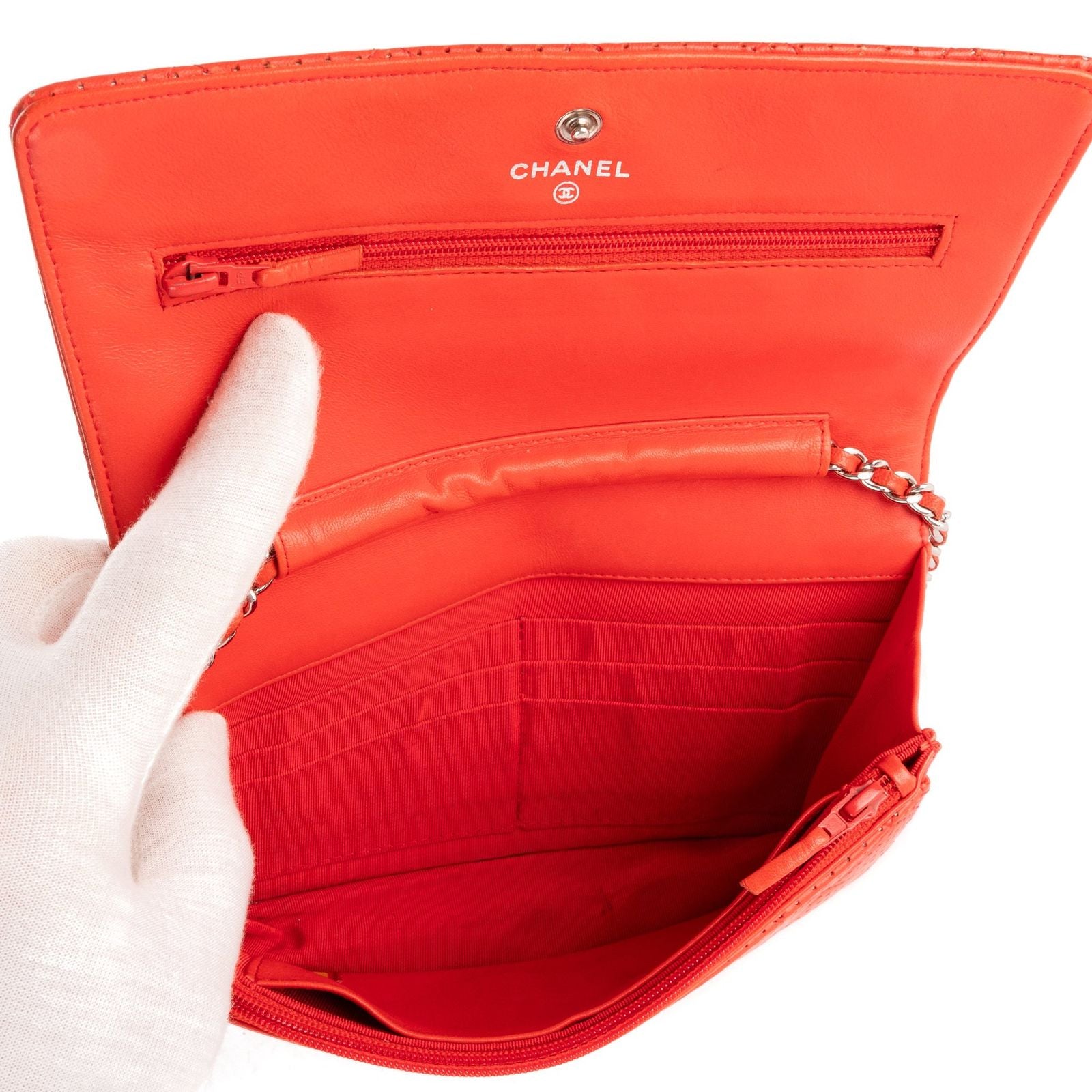 Chanel Chain Wallet Red Quilted Perfo Leather