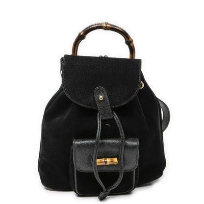 Gucci Mini Bamboo Backpack Sac Black Suede Leather