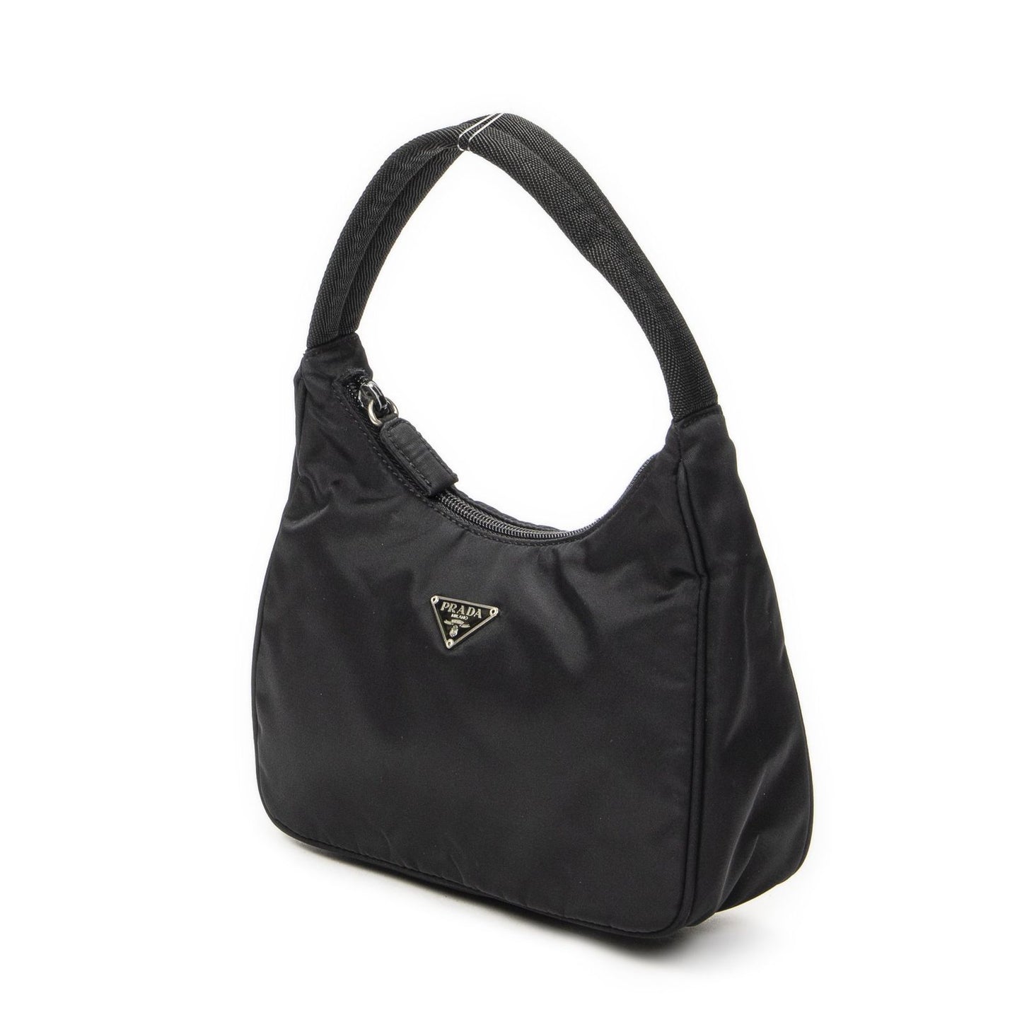 Prada Vintage Mini Zip Hobo Black Nylon Canvas