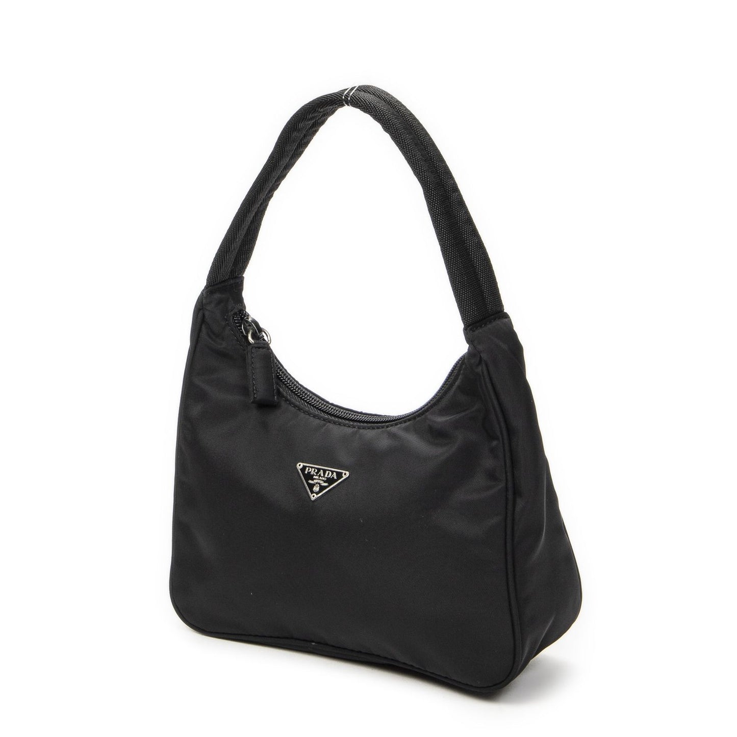 Prada Vintage Mini Zip Hobo Black Nylon Canvas
