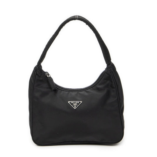 Prada Vintage Mini Zip Hobo Black Nylon Canvas