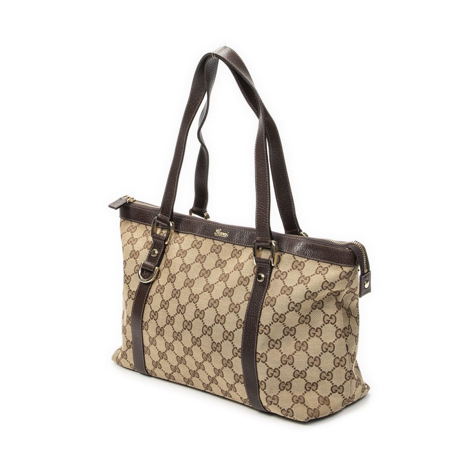 Gucci Abbey Zip Tote Beige Brown GG Canvas