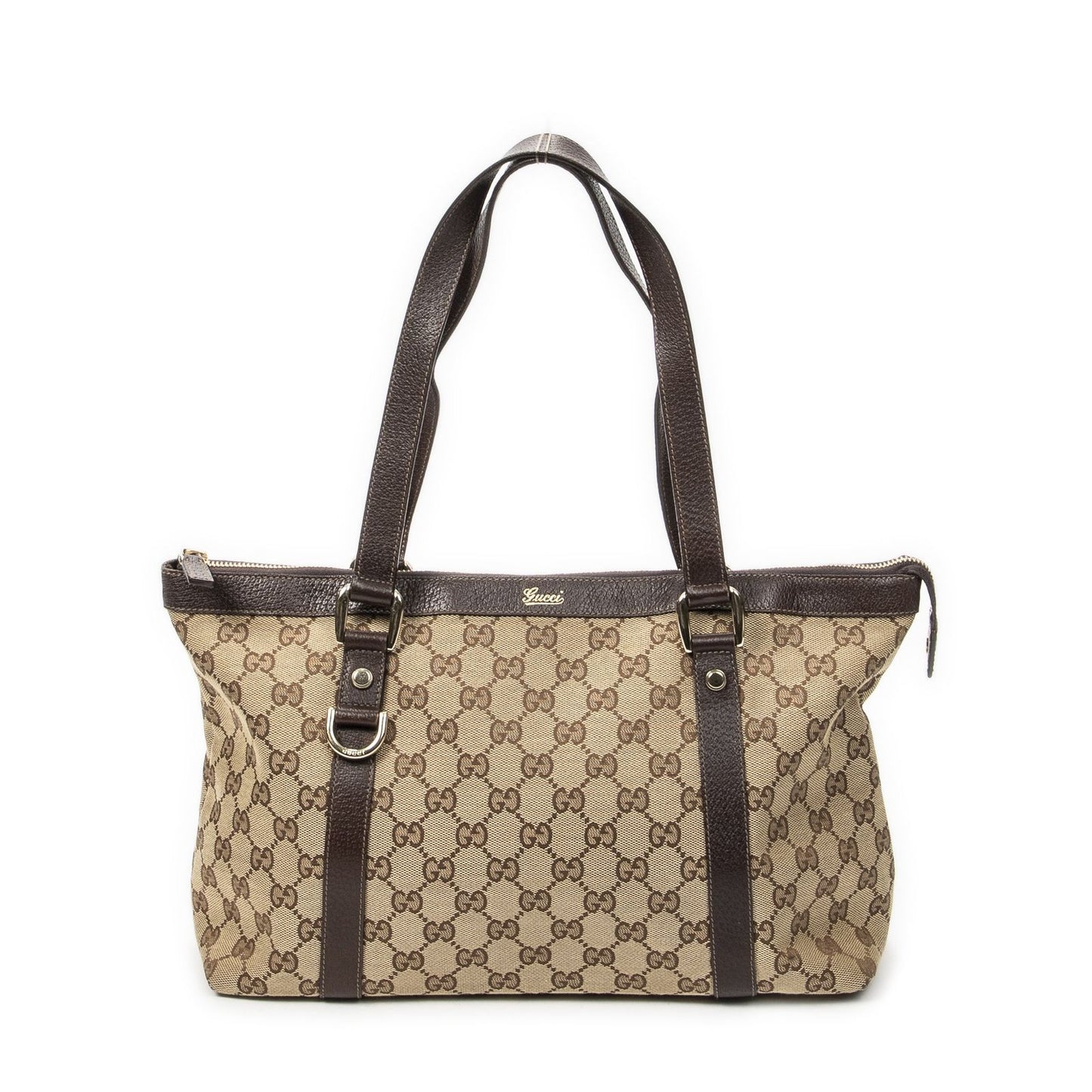 Gucci Abbey Zip Tote Beige Brown GG Canvas