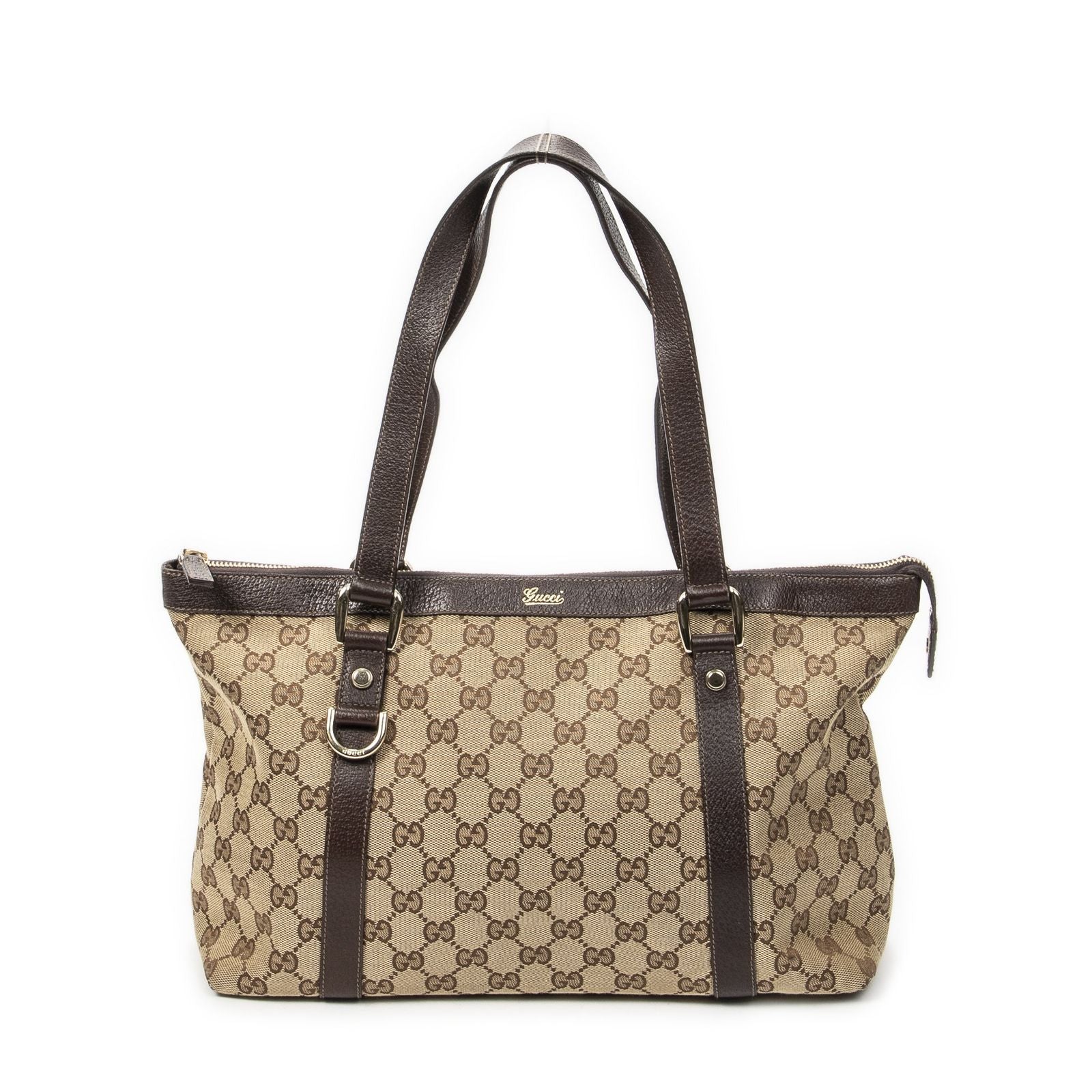 Gucci Abbey Zip Tote Beige Brown GG Canvas