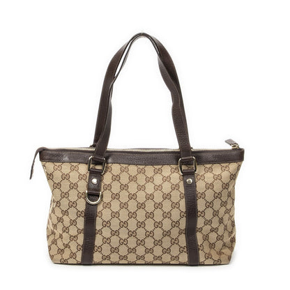 Gucci Abbey Zip Tote Beige Brown GG Canvas