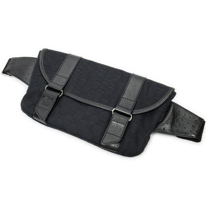 Gucci Flap Waist Bag Black GG Canvas
