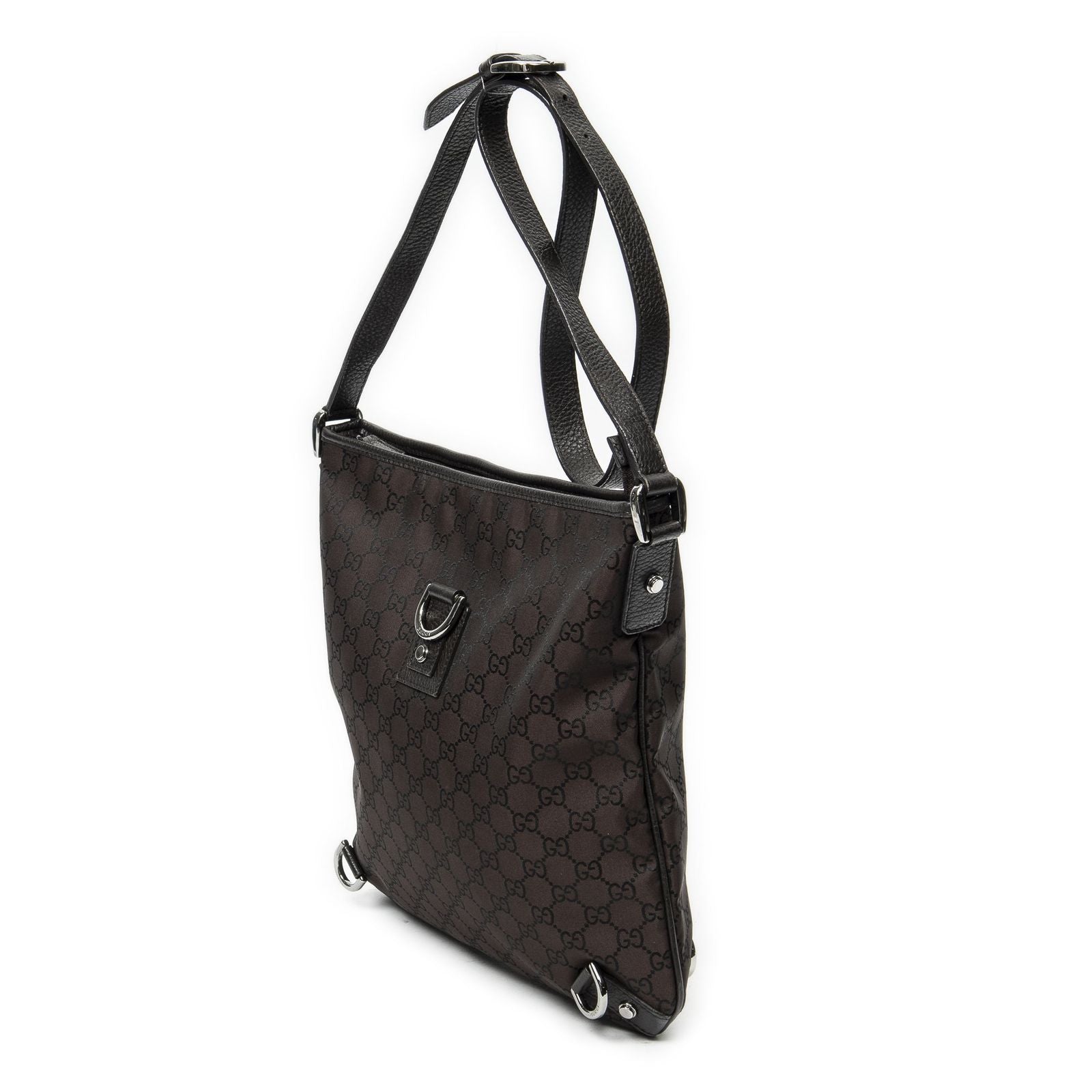 Gucci Abbey Dring Crossbody Dark Brown GG Nylon Canvas