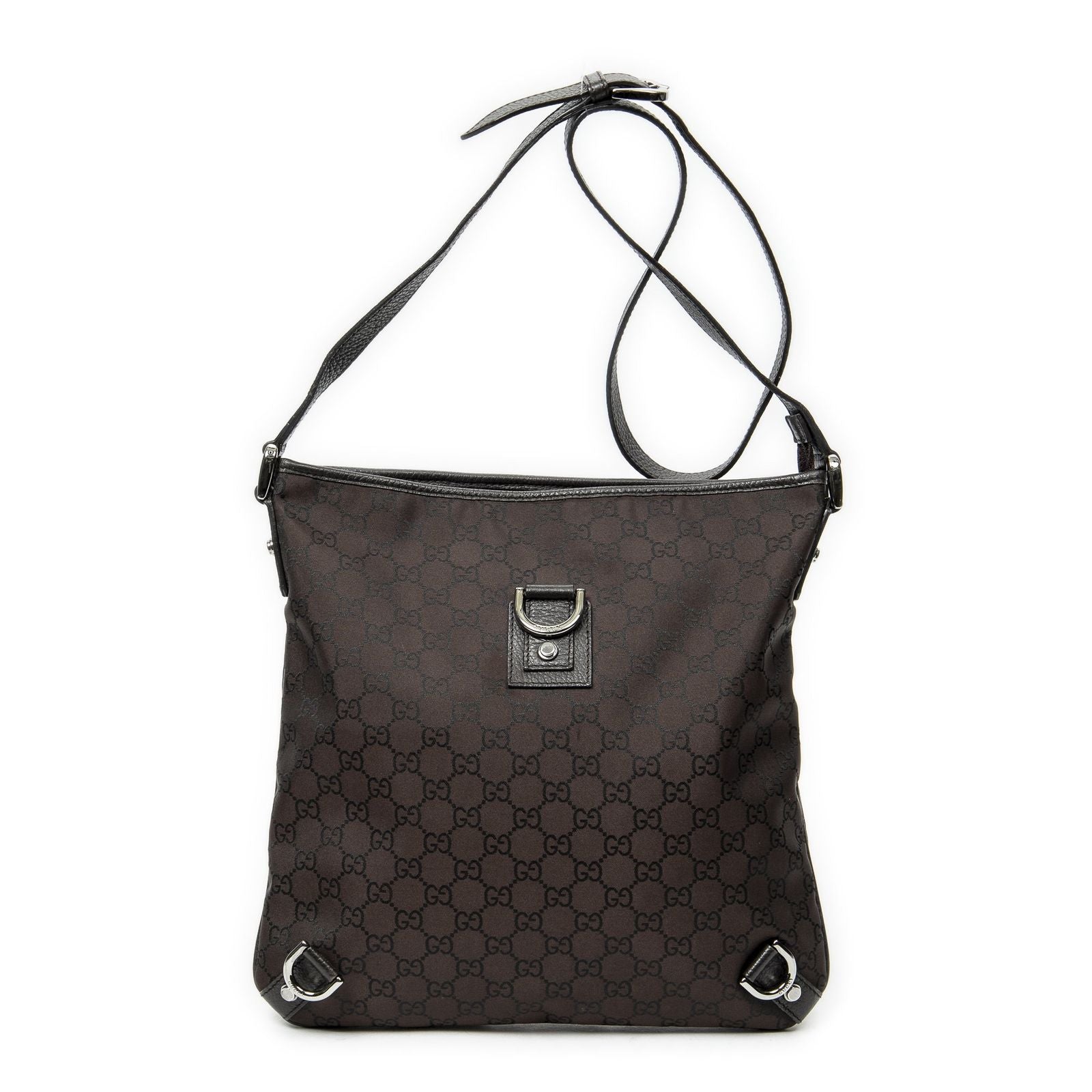 Gucci Abbey Dring Crossbody Dark Brown GG Nylon Canvas