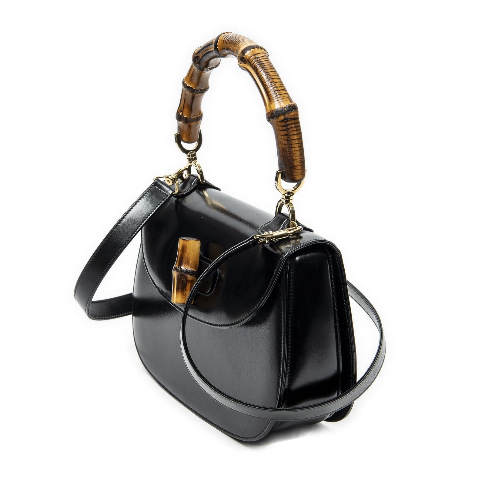 Gucci Vinte Ziff Laptop Handle Black Smooth Scarf Skin Leather
