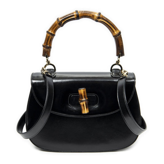 Gucci Vinte Ziff Laptop Handle Black Smooth Scarf Skin Leather
