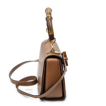 Gucci Vintage Flap Top Handle Brown Gray Calfskin Leather