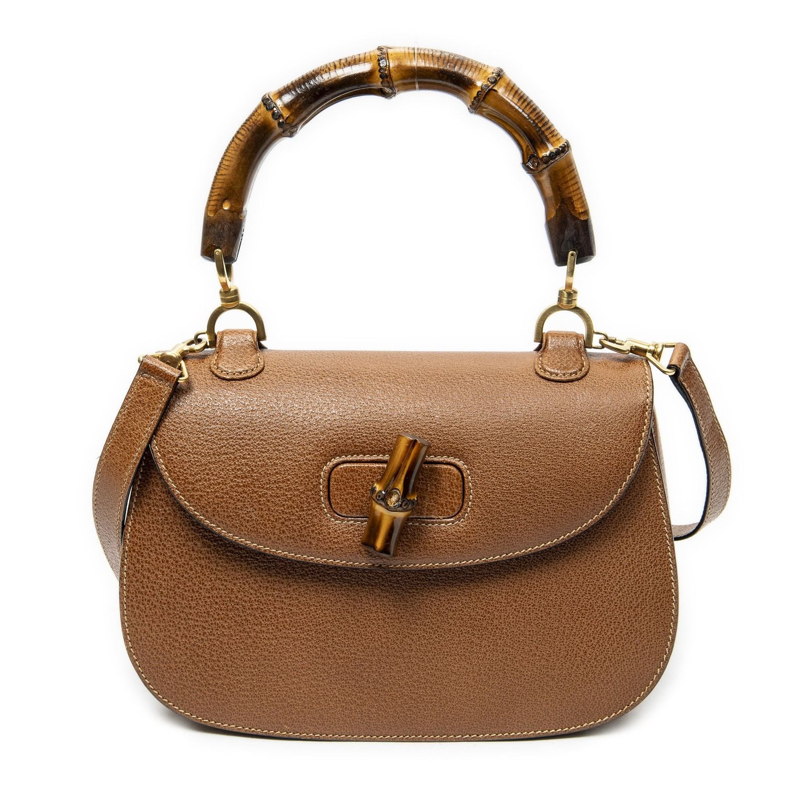 Gucci Vintage Flap Top Handle Brown Gray Calfskin Leather